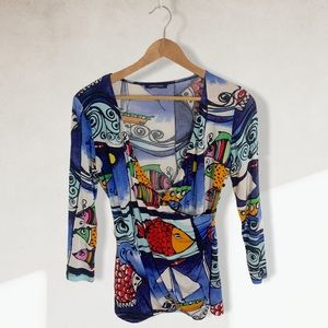 Vintage Nautical Fish Sailboat Top for Women